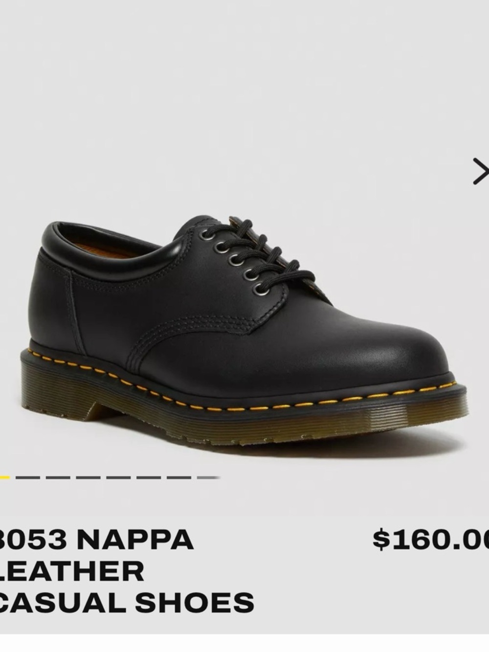 Dr. Martens Black Leather 5-Eye Oxfords with Yellow Stitching